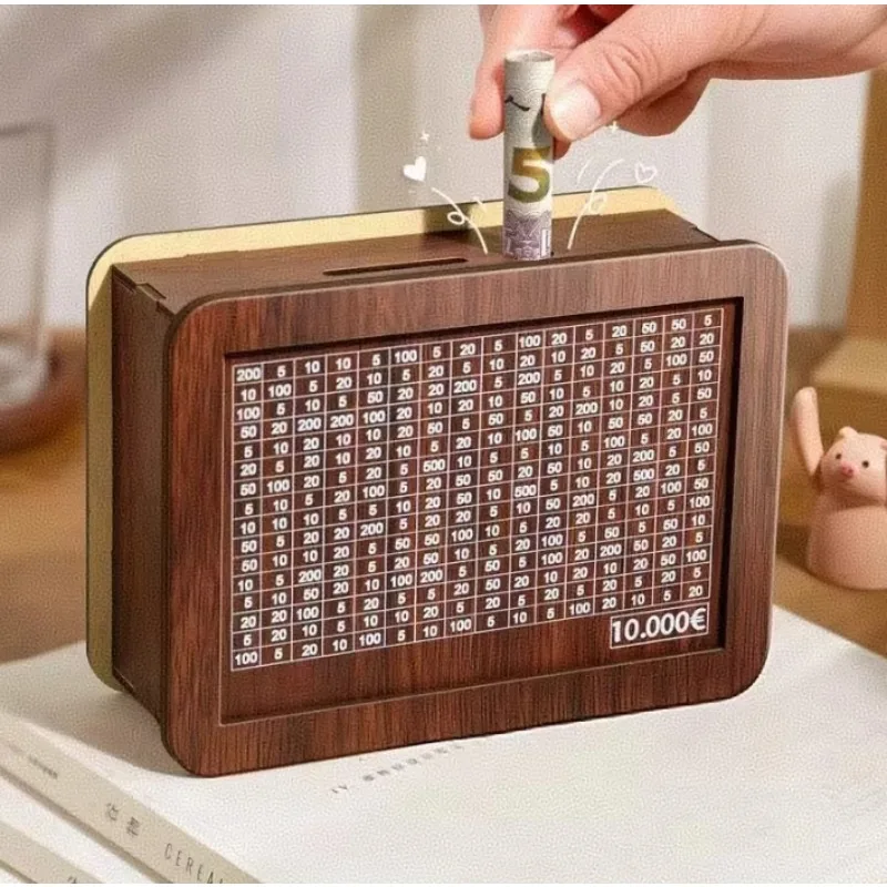 1000/10000 Euro Money Box Wooden Piggy Bank Reusable Vault Savings Box Challenge Cash Storage Box