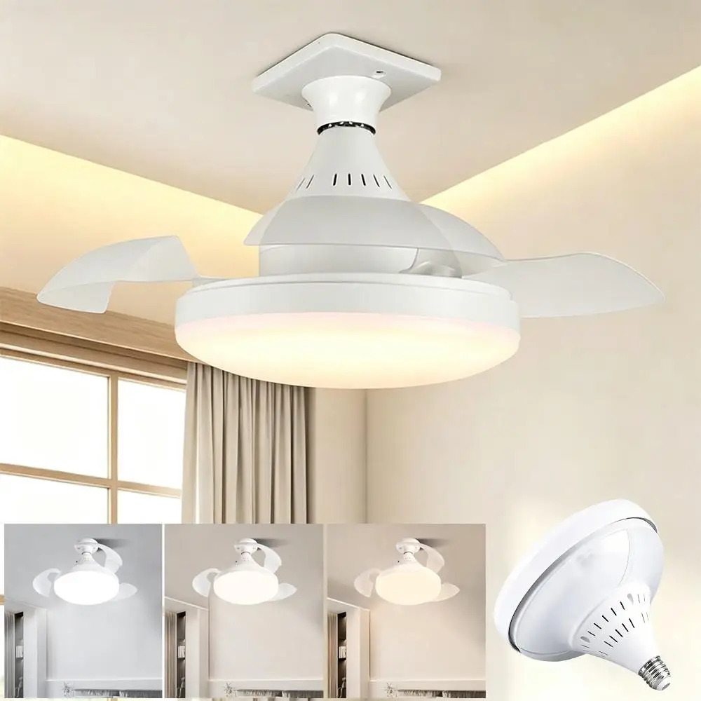 Modern LED Hidden Fan Light, Invisible Blades, E27 Socket Dimmable, 3 Speed Settings, for Small Spaces, Bedroom, Dining Room