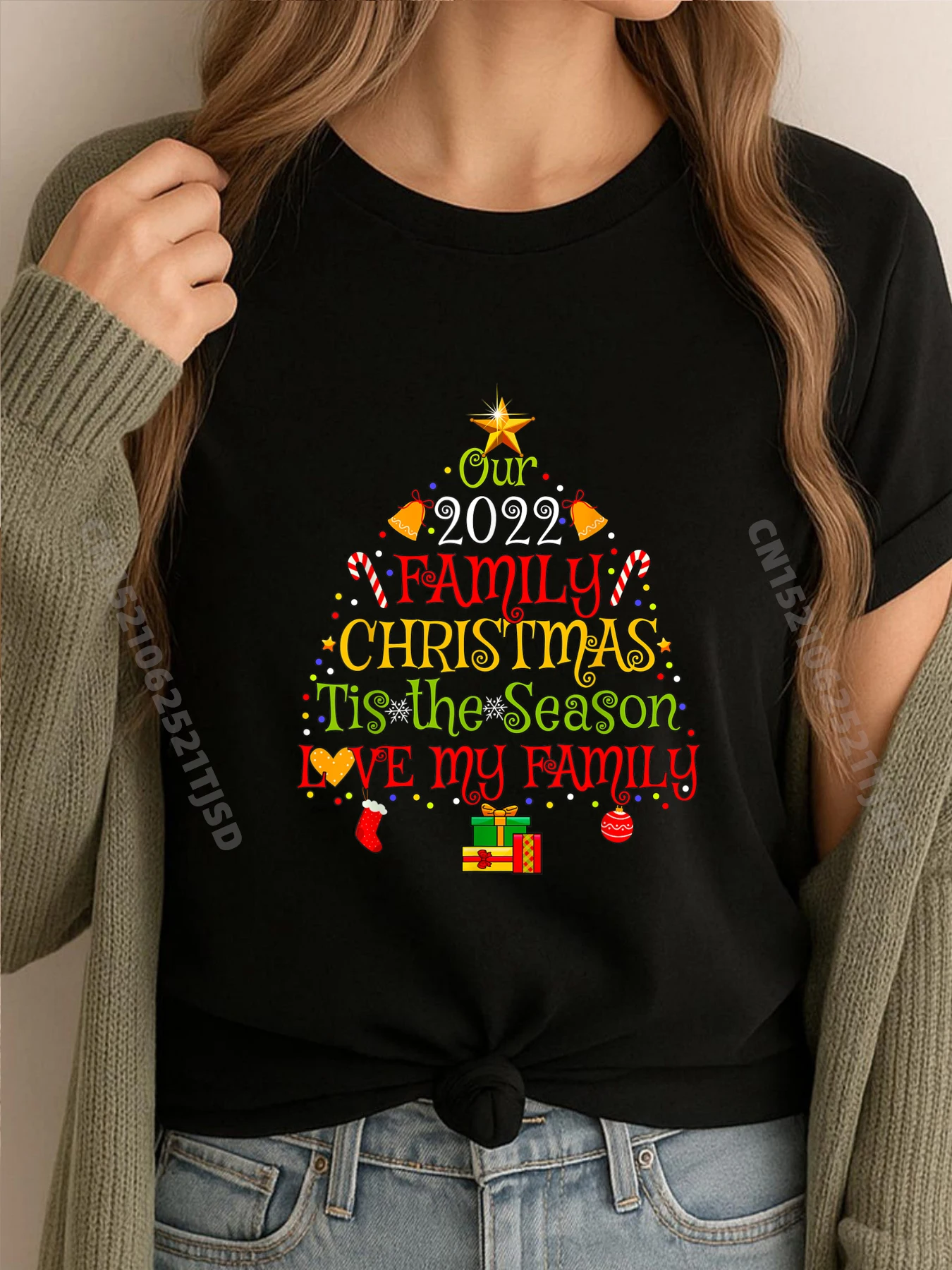 

Our 2022 Matching Family Christmas Love My Family Christmas Red And Black Graphic T Shirt Cotton T-Shirt Tops & Tees