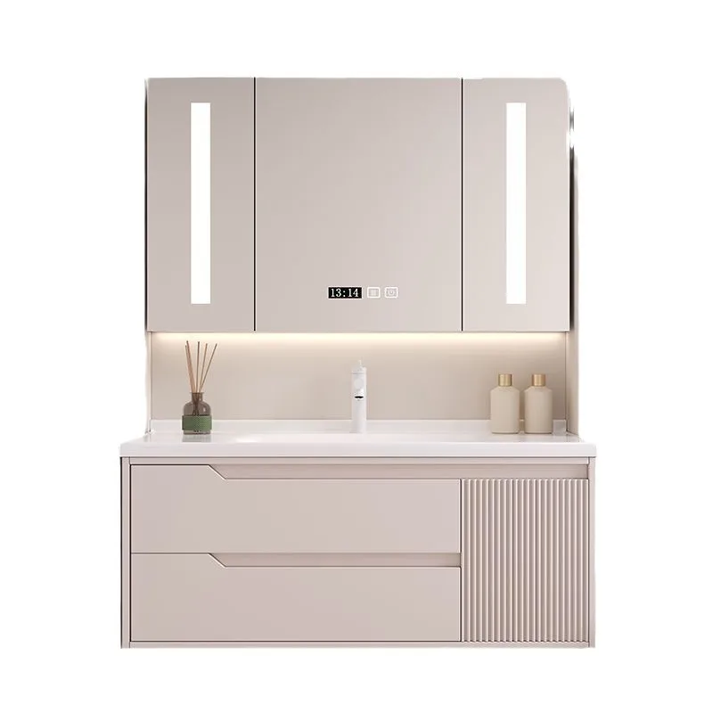 

Light luxury cream wind oak paint bathroom cabinet ceramic integrated combination bathroom washstand