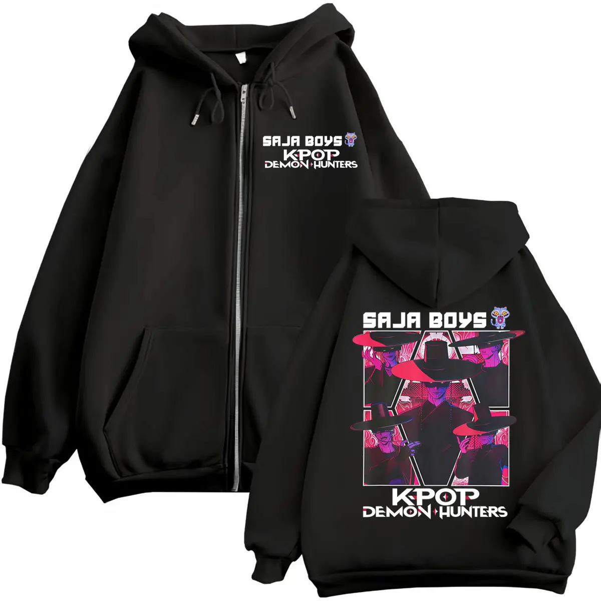 

KPop Demon Hunters Double Sided Print Zipper Hoodie Fashion Vintage Zip Up Sweatshirts Men Women Casual Loose Fleece Pullovers