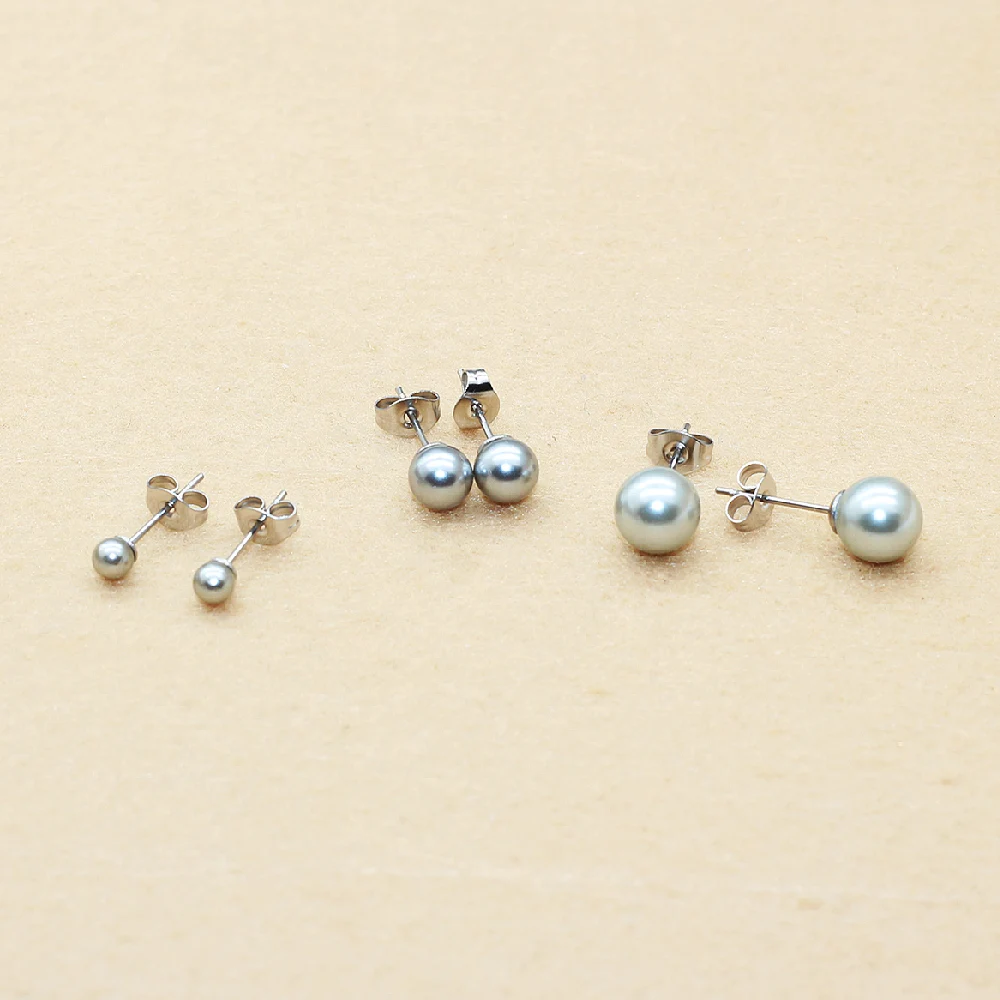 Brief Style 316 Stainless Steel With Senior Grey Nature Shell Pearls Stud Earrings 4 6 8mm No Fade Allergy Free