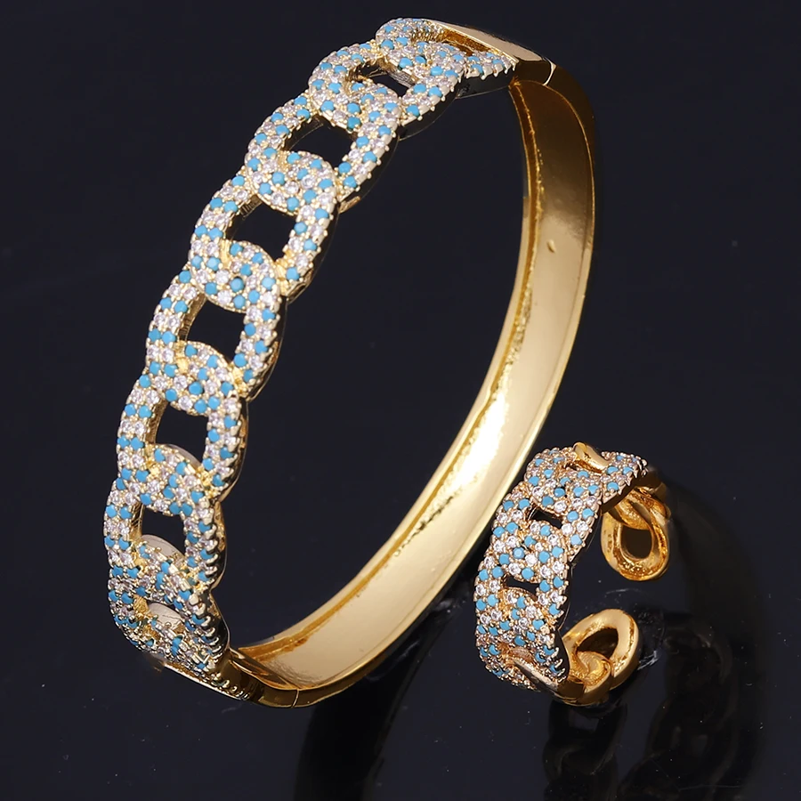 Cross border Fashion 24K Copper Plated Diamond Bracelet Bracelet Ring Jewelry Dubai Women's Wedding and Date Gift