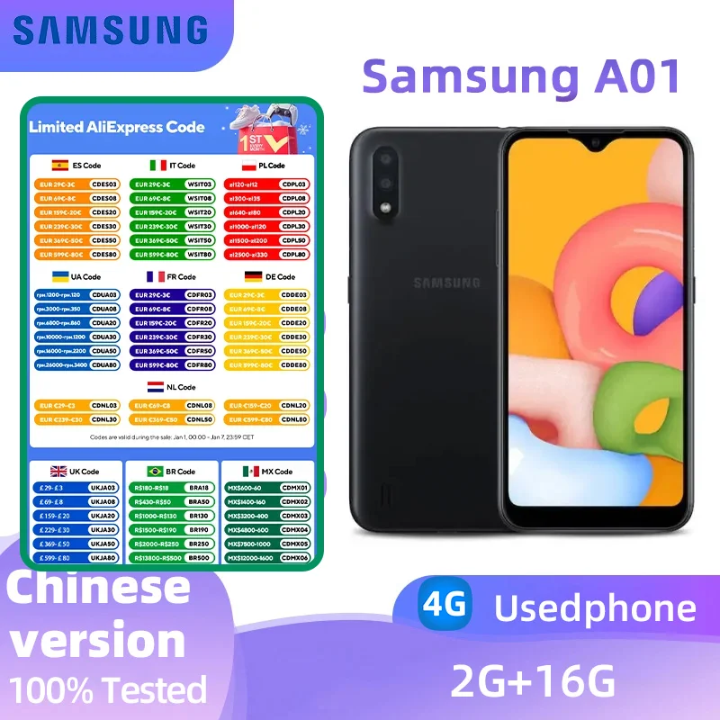 Samsung Galaxy A01 4g Smartphone RAM 2GB ROM 16GB 5.7-inches LCD Screen 13MP Camera Android Original Used Phone