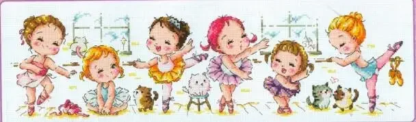 Amishop Gold Collection Lovely Counted Cross Stitch Kit The Ballet School Six Little Ballerina Dancer Dancing Girl SO G75