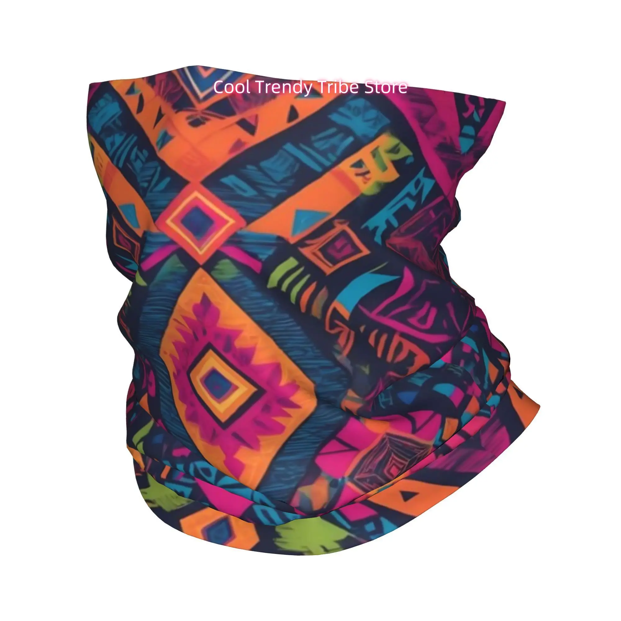 Bright Bohemian Tribal Geometric Pattern with Diamonds in Pink Orange And Teal Novelty Head Scarf Bandana for Women Boho Floral
