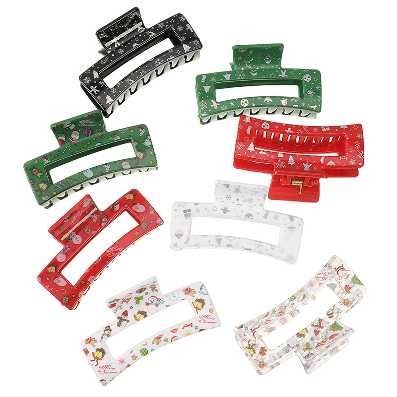 Square Hair Clips Cute Christmas Print Shark Clip Europe and the United States Holiday Hair Claws Cute Headwear