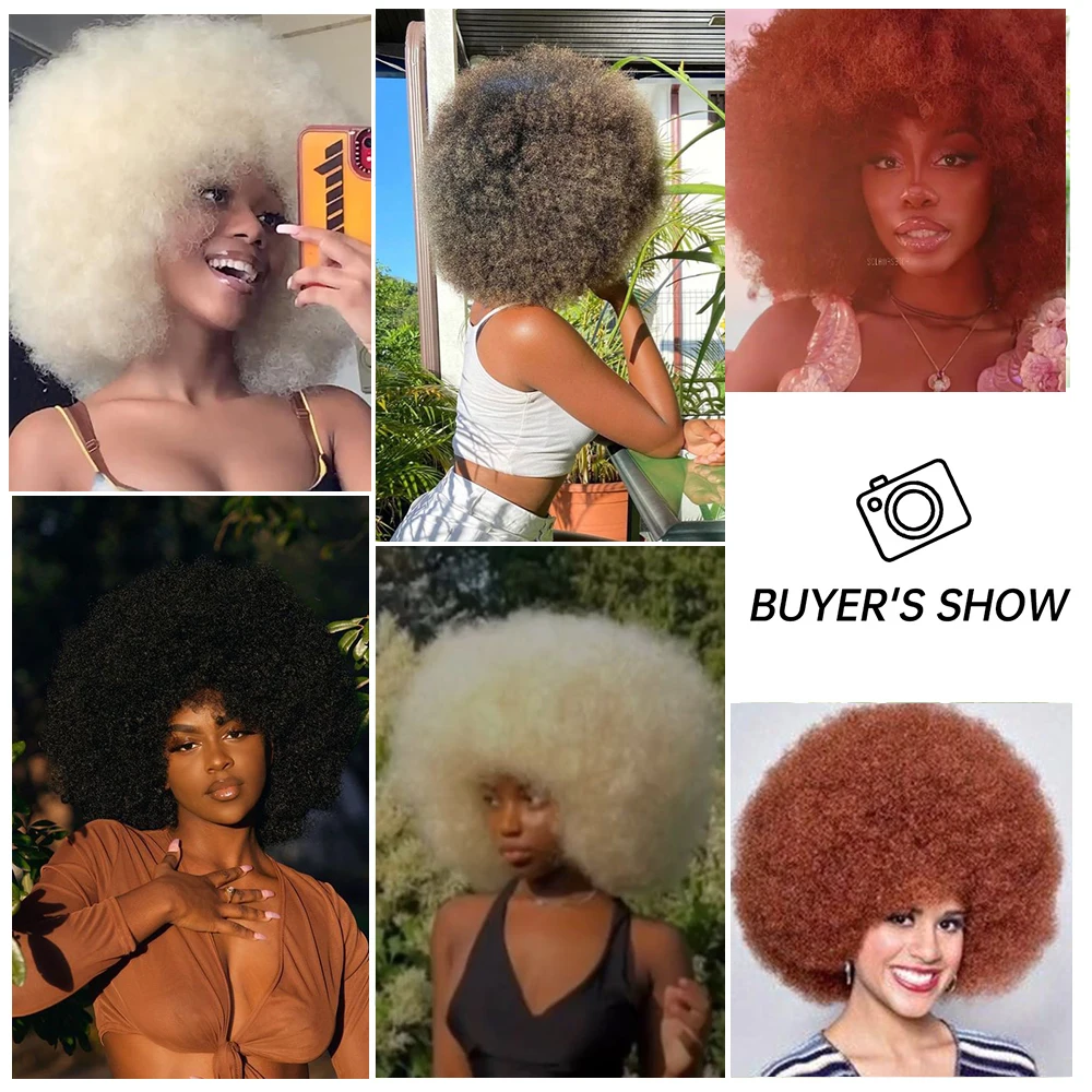 شعر مستعار أفريقي مجعد الاصطناعية مع الانفجارات للنساء السود ، شعر مستعار قصير مجعد كامل ، شقراء البلاتين ، مقاومة للحرارة ، يوميا #2