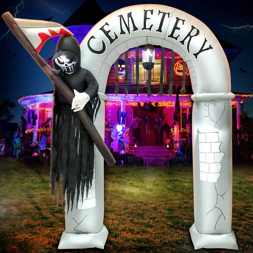 8FT Halloween Opblaasbare Grim Reaper Boog Model Ingebouwde LED Verlichting Binnen Buiten Binnenplaats Gazon Tuin Thema's Decoratie Prop