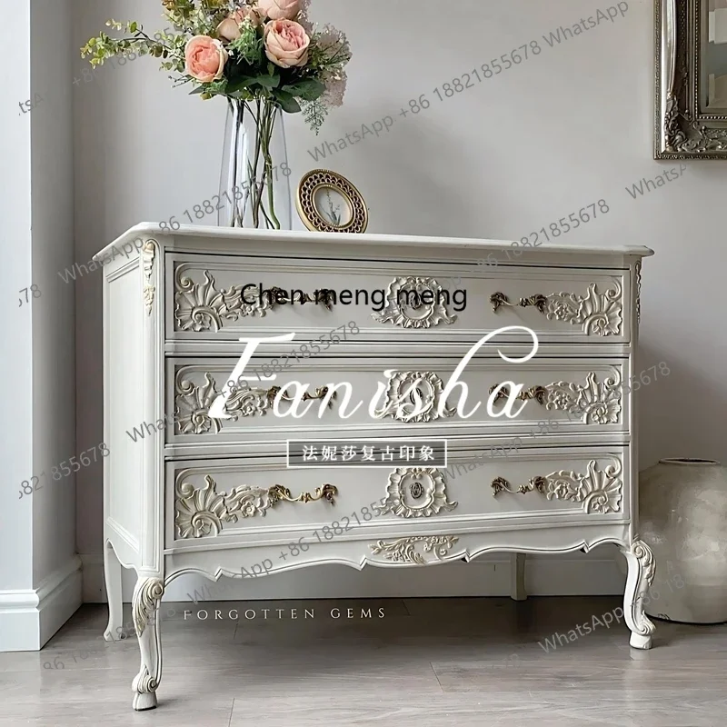 

French retro chest entrance European American carved living room corridor aisle decorative cabinet
