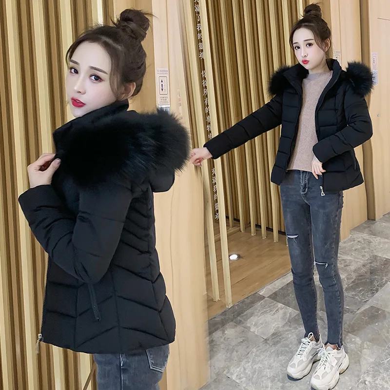 Chaqueta de algodón para mujer, edición coreana, holgada, de talla grande, gruesa, con cuello peludo, estilo AliExpress, Chaqueta de algodón para mujer