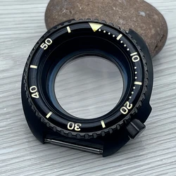 44mm PVD Black Turtle Watch Cases Fashion Bezel Fits Seiko Abalone 6105 6309 For NH35 NH36 Automatic Movement Watch Repair Parts