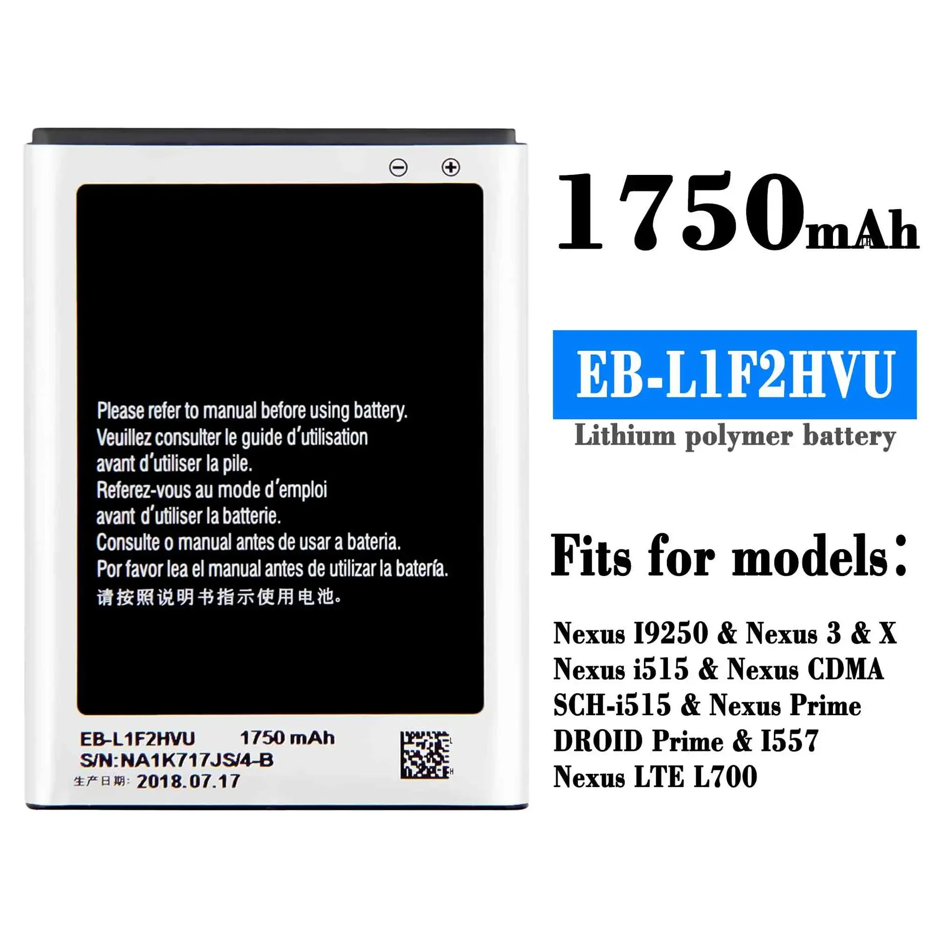 

Для аккумулятора Samsung, телефон на замену 1750 мАч, Galaxy Nexus I9250 I515 I557 Nexus CDMA LTE L700