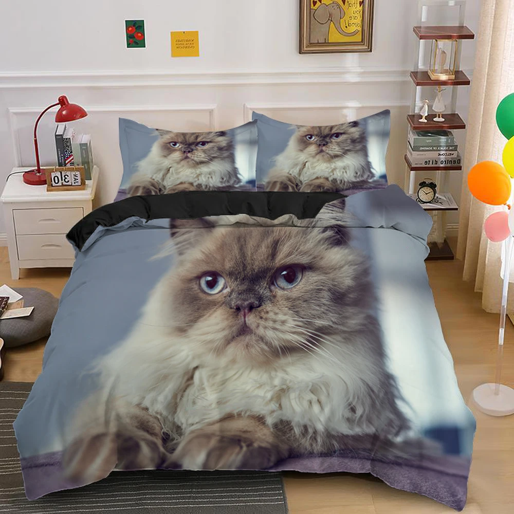 Imagem -05 - Cute Cat Animal Duvet Cover Adorável Petkids Quilt Durex Bedding Grupo Full Twin King Size Engraçado Linho 200x200 240x220 Pcs