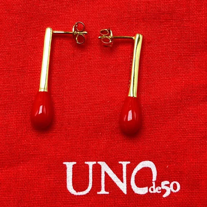 UNOde50-pendientes geométricos con forma de fósforo para mujer, joyería romántica de Europa y América, bolsa de regalo con bolsa, 2023