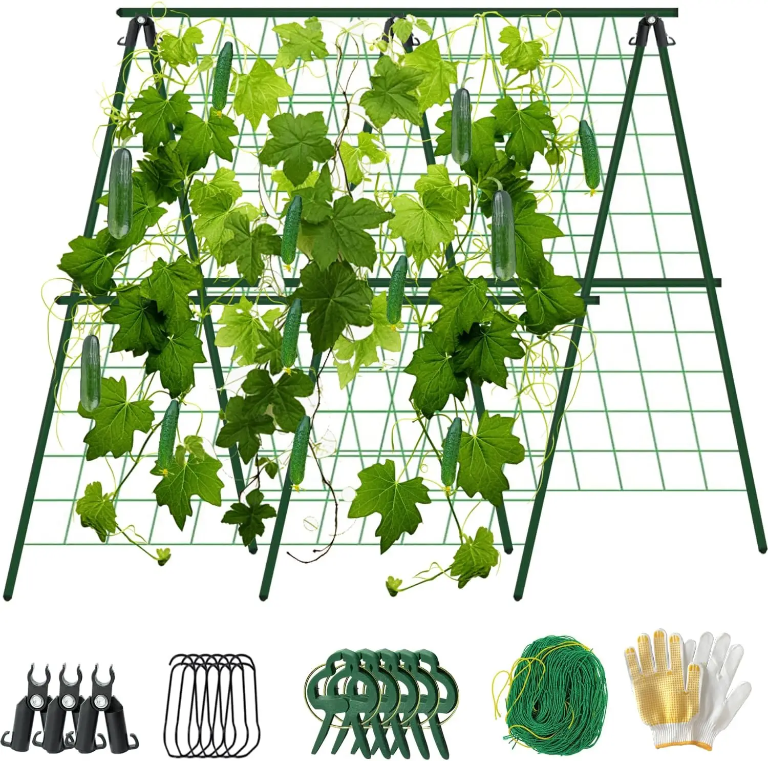

57""X57"" Cucumber Trellis For Climbing Plants Outdoor, 4.8Ft Foldable A-Frame Garden Trellis For Raised Bed, Metal Detachable