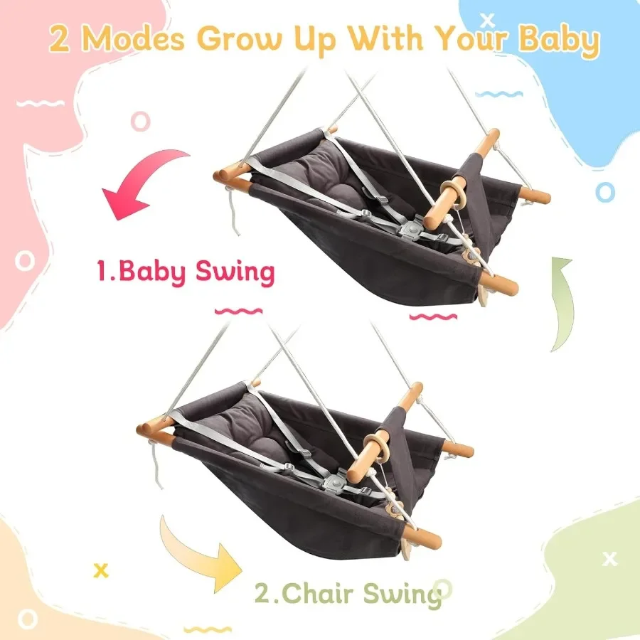 Tragbare, verstellbare Babyschaukel für Säuglinge bis Kleinkinder, für den Innen- und Außenbereich, 5-Punkt-Sicherheitsgurt, Baum-Hängesessel in blauem Garten