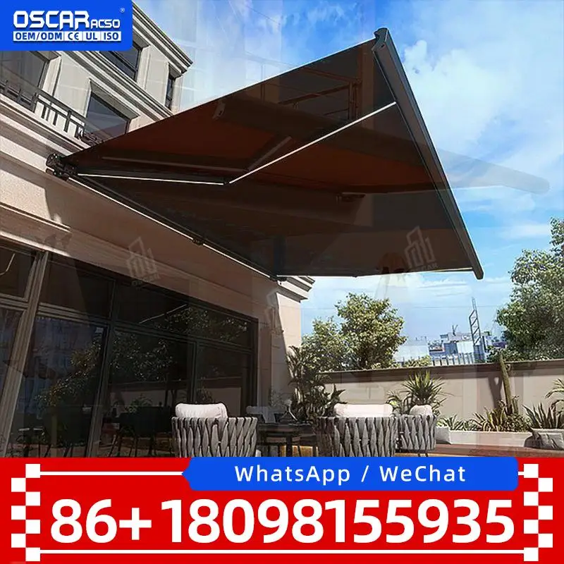 Electric Oxford Fabric Awning Various Sizes Light Aluminum Canopy for Resort Hotel Swimming Pool Office Building UV Protection R