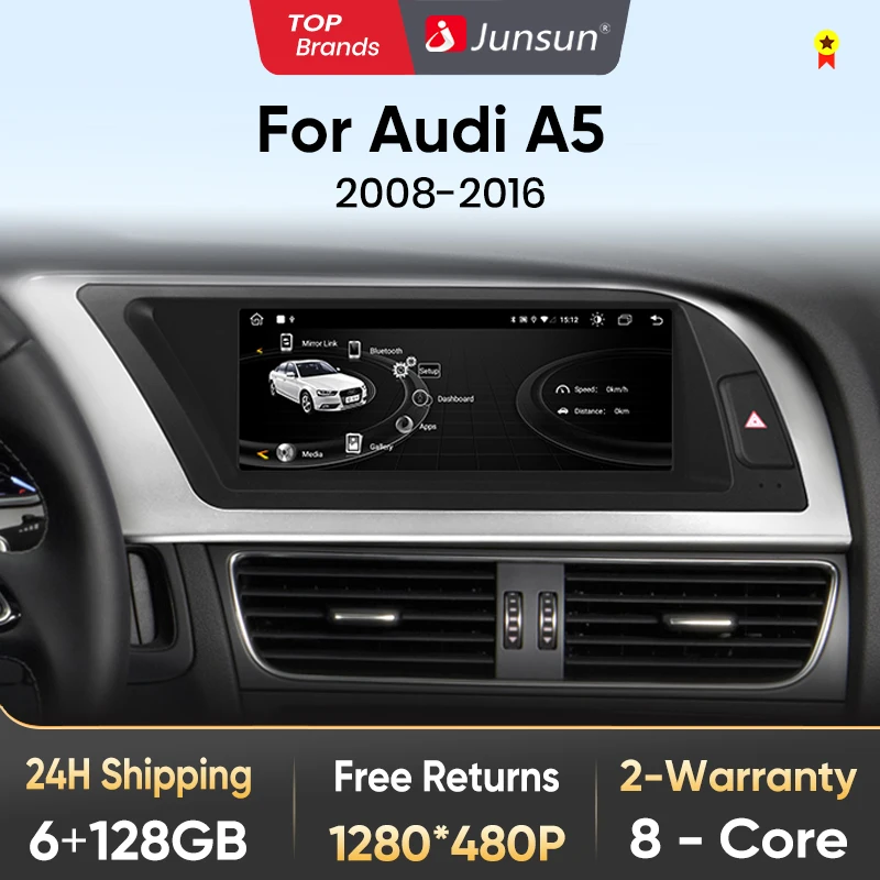 Junsun Wireless CarPlay Android Auto Car Radio For Audi A5 2009 2010 2011 2012-2016 8 core 4G WiFi BT GPS Touch Screen Autoradio