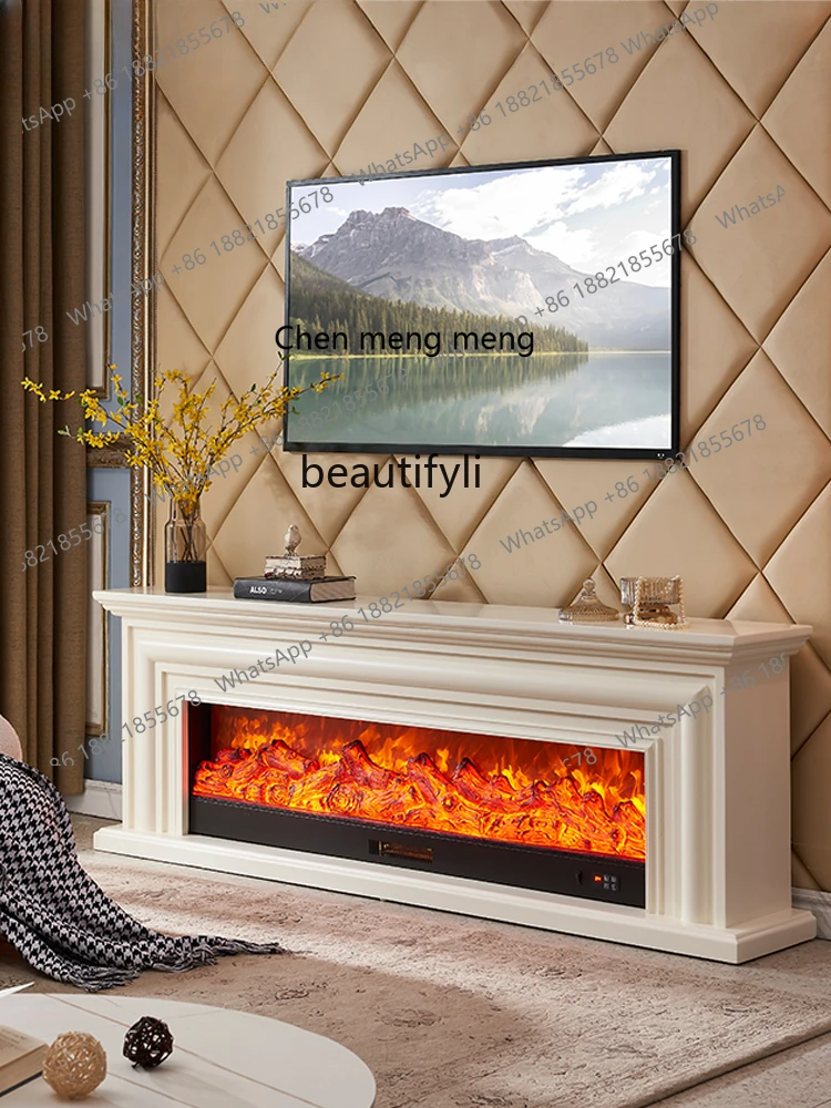 S7486 ss French Simulation Flame Electronic Fireplace Solid Wood Curio Cabinet Home Heating TV Cabinet Living Room Furniture