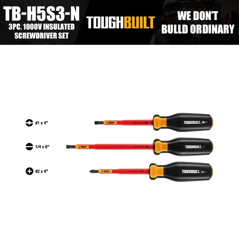 

ToughBuilt TB-H5S3-N 3шт. Набор изолированных отверток 1000 В, аксессуары для ручных инструментов