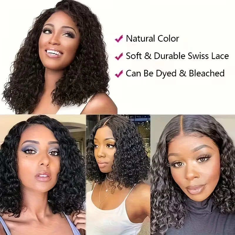 موجة عميقة 4x4 5x5 غلويليس الدانتيل شعر مستعار أمامي قصير بوب الباروكات شعر الإنسان اللون الطبيعي مجعد موجة المياه البرازيلي قبل قطعها قبل قطع