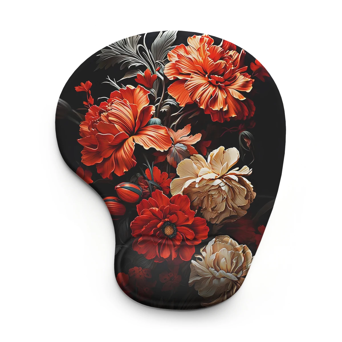 Red Blooming Flowers Mouse Pad Wrist Support-3D Ergonomic Soft Anti-Slip Wrist Rest Support Mat Computer Mouse Pad for Office