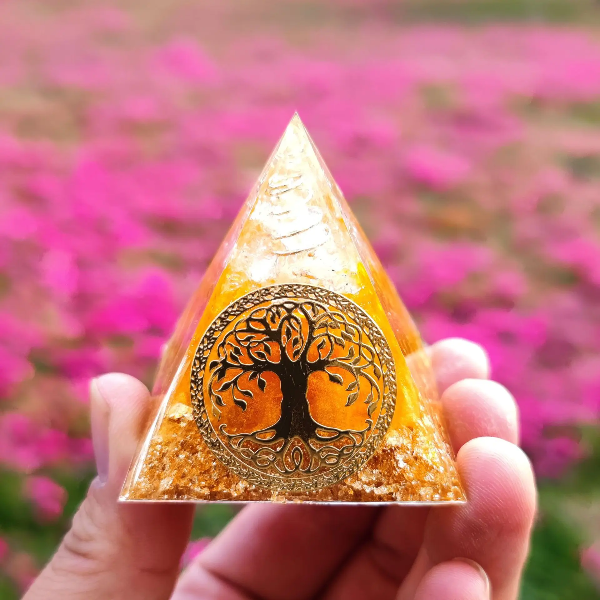 Orgonite Crystal Ball Crushed Stone Pyramid Energy Generator Spiritual Wealth Tree Home Crafts Resin Tabletop Handmade Decor