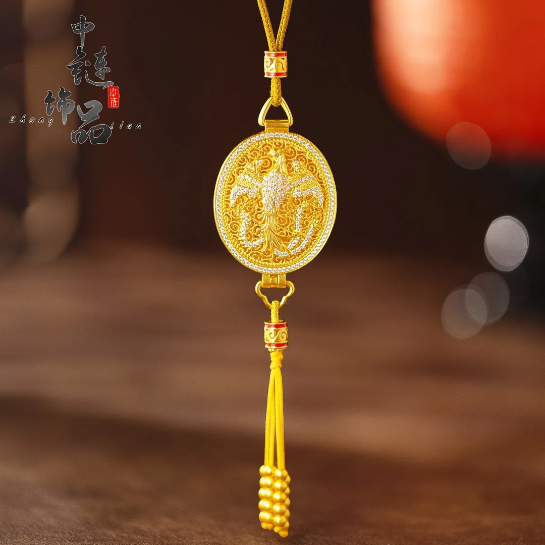 Full diamond phoenix in the flying sachet pendant new Chinese phoenix tassel 9999gold
