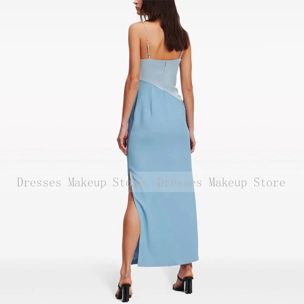 Modern Contrast Color Evening Dress Satin Side Fork Formal Evening Straight Spaghetti strap Women's Evening Gowns