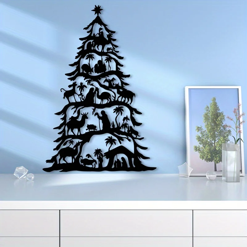 CIFBUY Vintage Iron Art Wall Decor Layered Metal Tree with Camel and Lion Powder Coated Home Office Hanging Ornament Gift