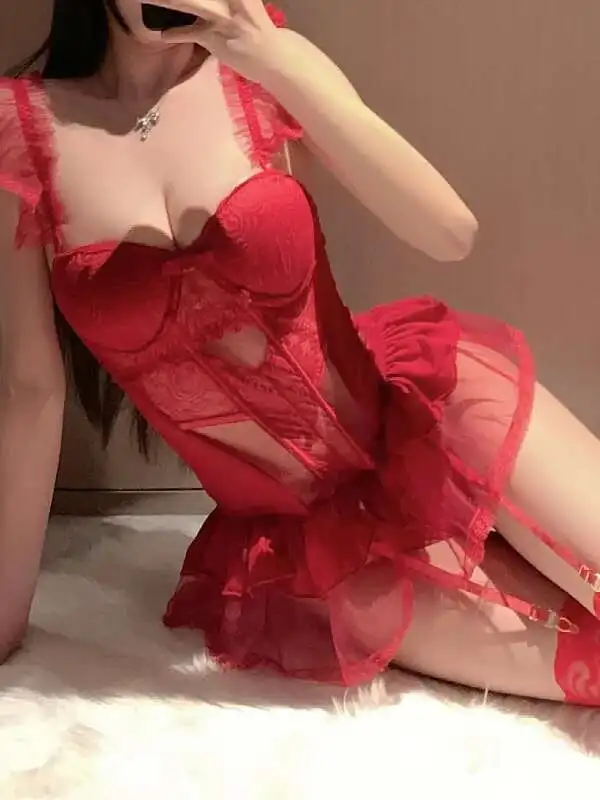 レースのセクシーなランジェリー鋼リムを通して収集パジャマ女性胸パッド制服ドレスエレガントなファッションセクシーな韓国 1O40