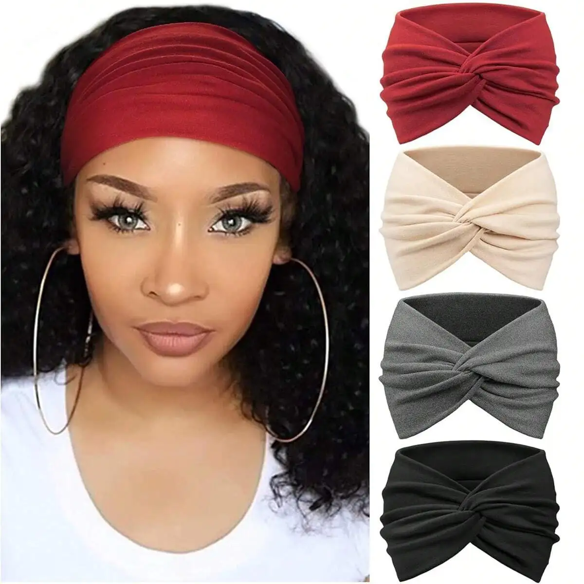 

Bohemian Solid Color Wide Twist Headband Vintage Hair Wrap Turban Sports Hair Accessory