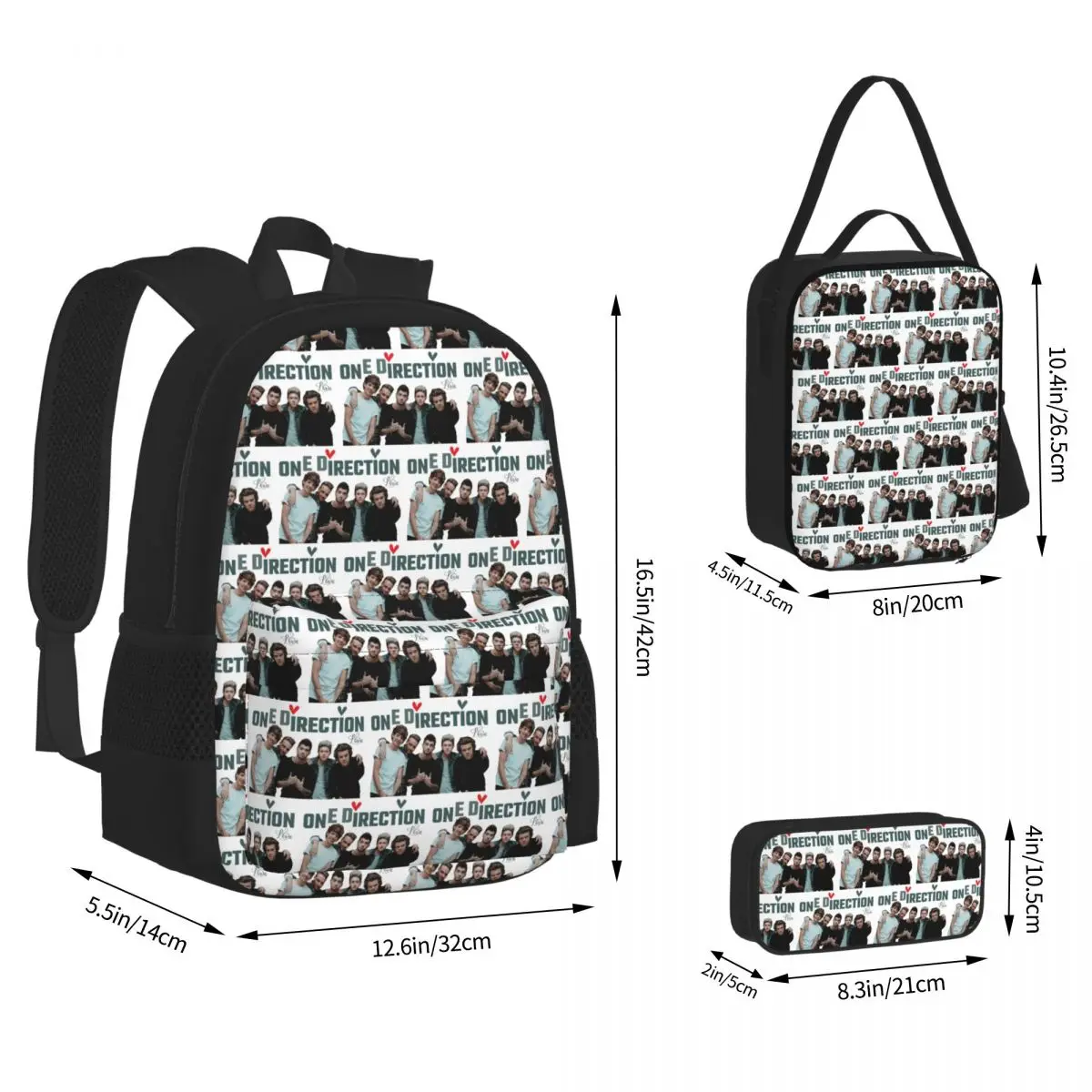 One DIrection Love Backpacks Boys Girls Bookbag School Bags Rucksack Lunch Bag Pen Bag Three-Piece Set