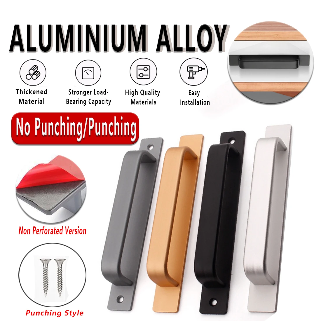 

Door Handle Aluminum Alloy Window Cabinet Balcony Sliding Door Pull Punch-Free Pull Closet Furniture Hardware Home Improvement