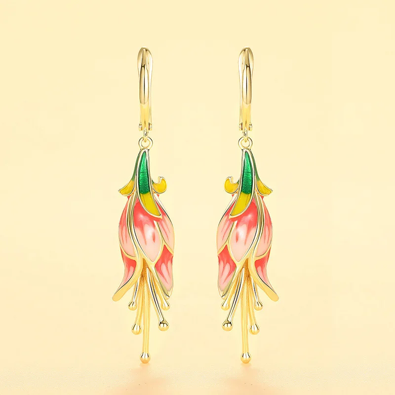 2024 New High end Flower Morning Glory Eardrops for Women, Realistic Oil Drop Design Earrings, Fashionable Rural Style Earrings