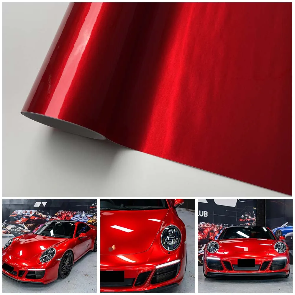 Selbstklebende rot glänzende metallische Karosserieverpackungsfolie, glänzende Süßigkeiten-Aufkleber, Vinyl für Auto, Motorrad, selbstklebender Vinyl-Autoaufkleber