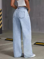 Jeans For Woman Y2k Clothes Light Blue Wide Leg Denim Pants Loose Fashion Simple Stretch Free Four Seasons Popular Casual 5