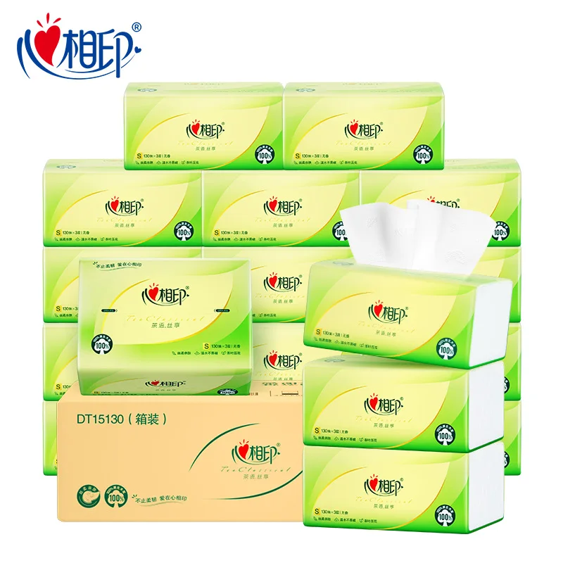 Heartprint Fragrance Free Drawn Paper, 130 Puffs/pack, 3-layer Thick, Household Paper Drawn Paper Napkins Paper Towels