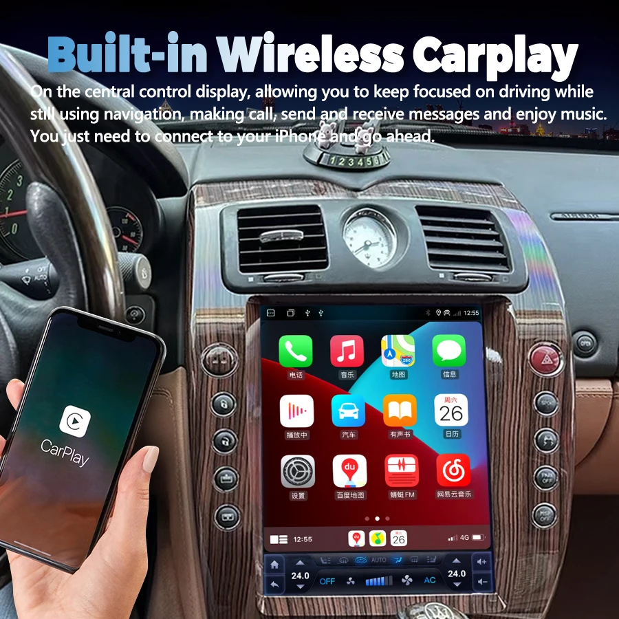 Android 13 12.1inch Vertical Screen CarPlay For Maserati QP Quattroporte 2004-2012 Car GPS Navigation Multimedia Video Player