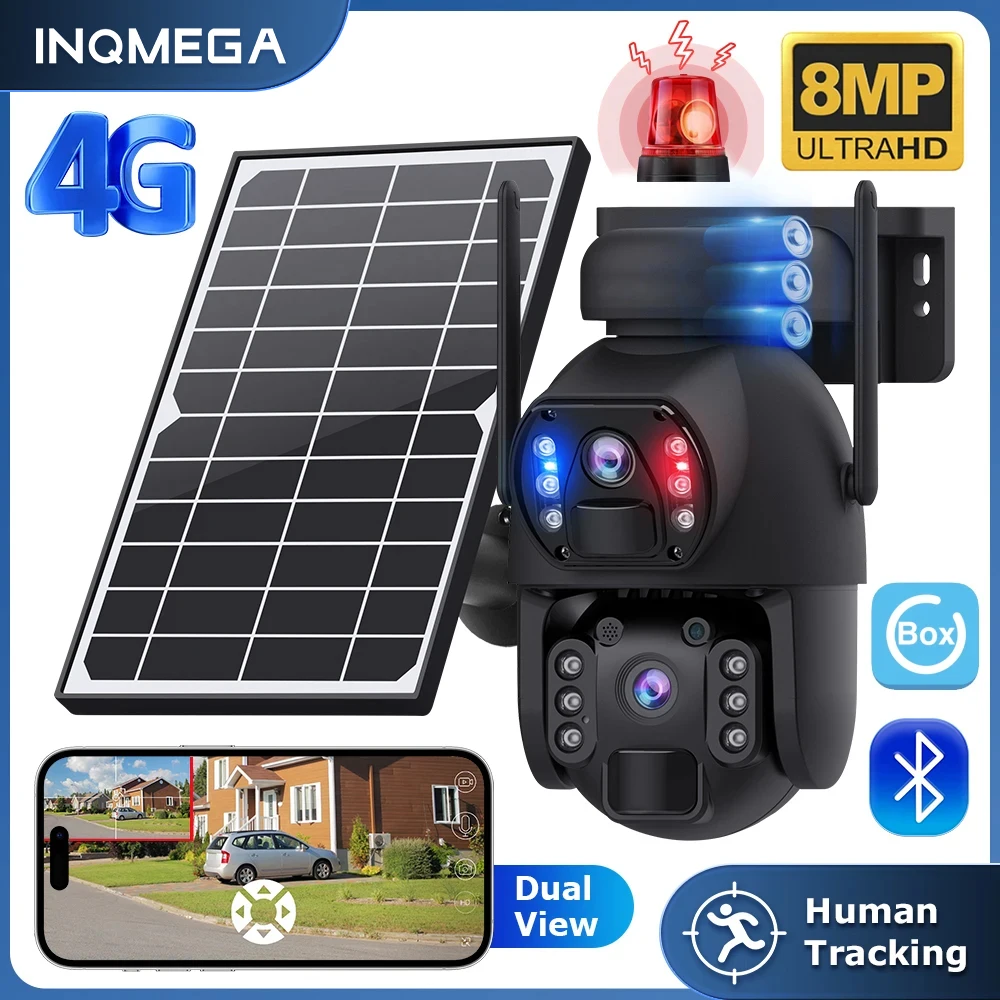 

INQMEGA 4K 8MP 4G SIM Solar Camersa WiFi Wireless Outdoor Solar Security Camera Dual Lens Night Vision PIR Detection Video Camer