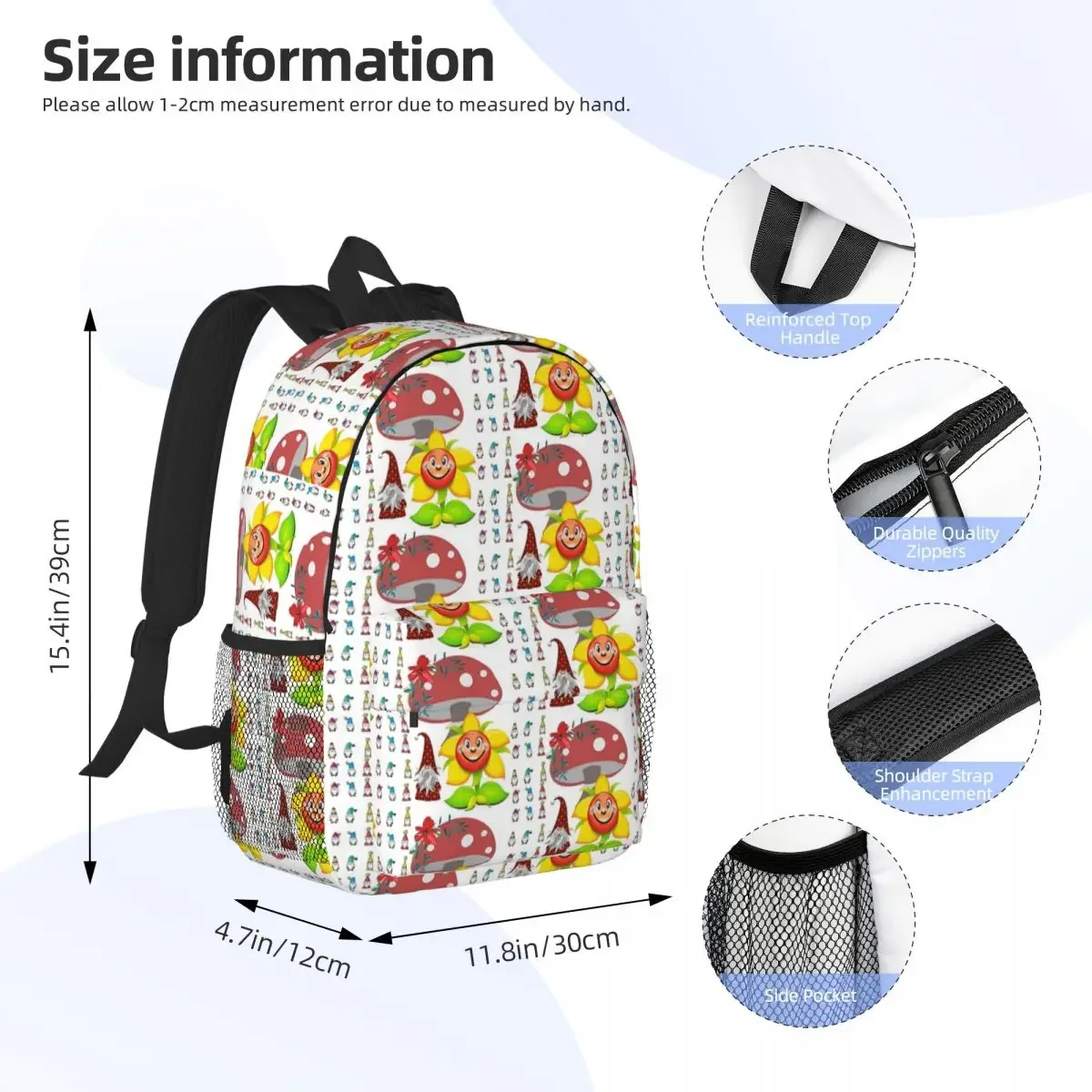 Fun Gnomes Design, Backpacks Boys Girls Bookbag Fashion Students School Bags Travel Rucksack Shoulder Bag Large Capacity