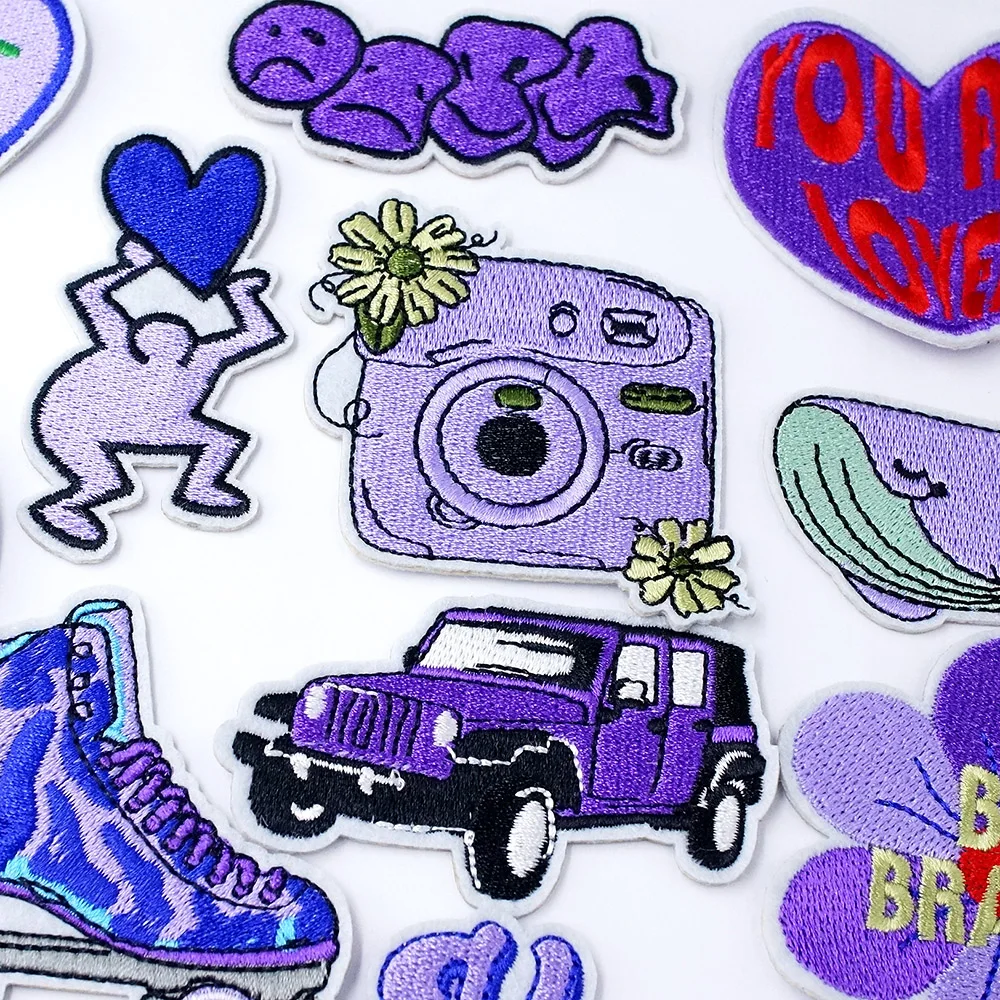 Skating Shoes Whale Cars Purple Patches Cloth Embroidered Applique Sewing Clothes Apparel Decoration Patch Iron on Stickers