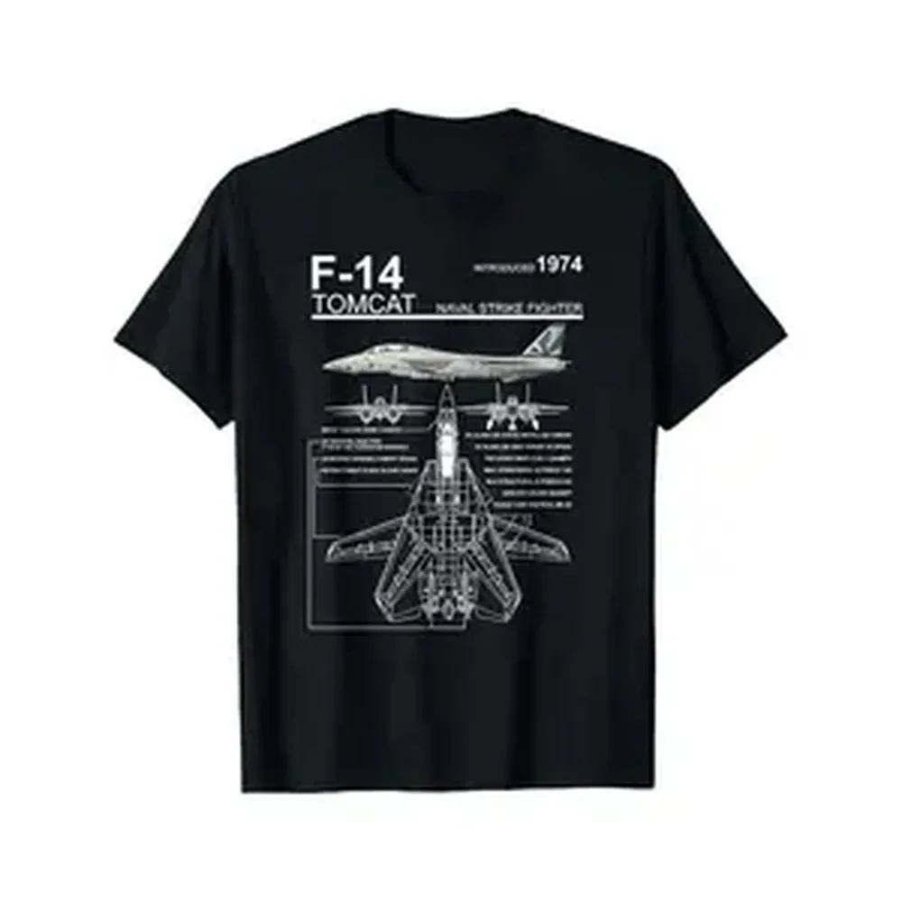 Camiseta F-14 Tomcat Naval Fighter Jet - Diseño de aviación con avión F-14 y letras, camiseta informal de manga corta con cuello redondo para entusiastas de la aviación, ropa informal de verano o eventos temáticos, dinosaurio