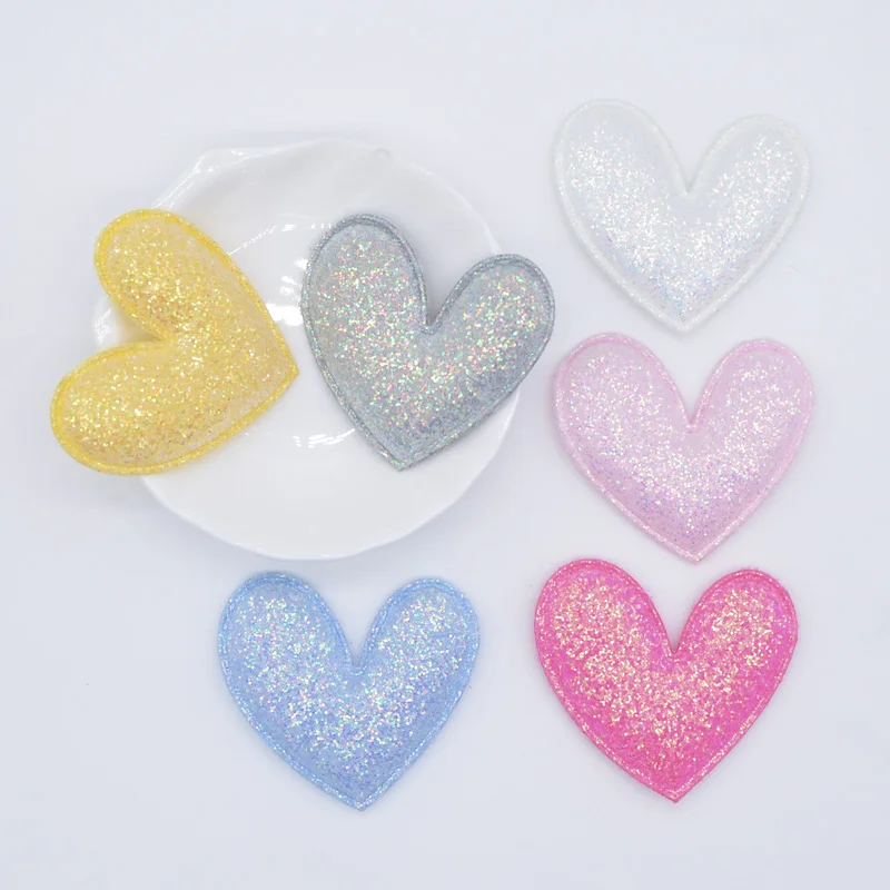 12Pcs Glitter Fabric Padded Heart Applique for DIY Headwear Hair Clips Headbands Decor Baby Hats Clothes Accessoies Patches