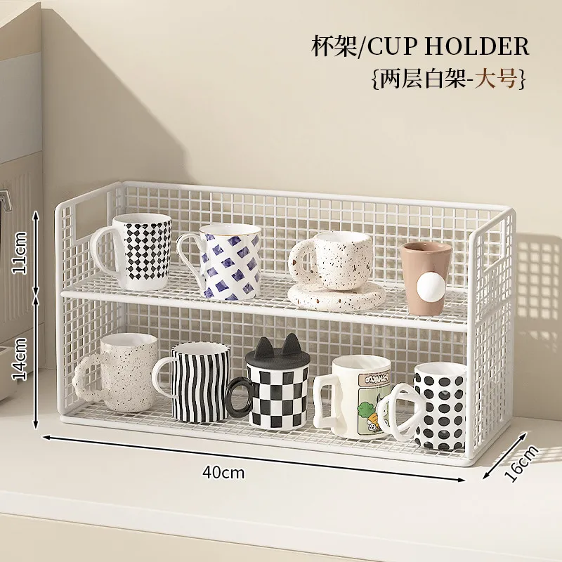 2-Tier Desktop Cup Storage Rack Household Dining Table Mug Tea Coffee Cup Multilayer Tabletop Sorting Display Organizer Shelf