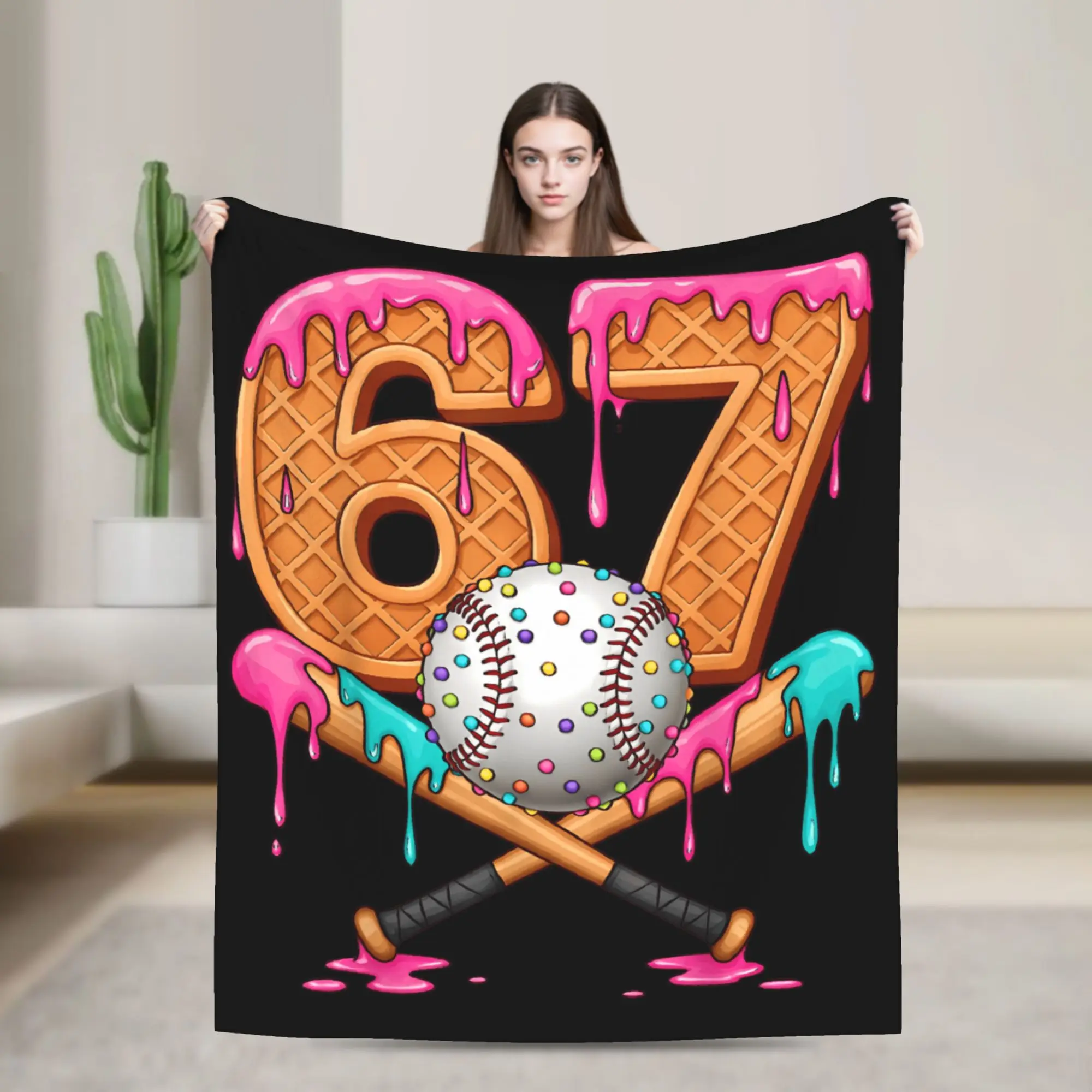 67 Ice Cream Drip Baseball Number 67 Player 67Th Birthday Plush Blankets Child Flannel Bedding Throws For Couch Chair Soft Warm