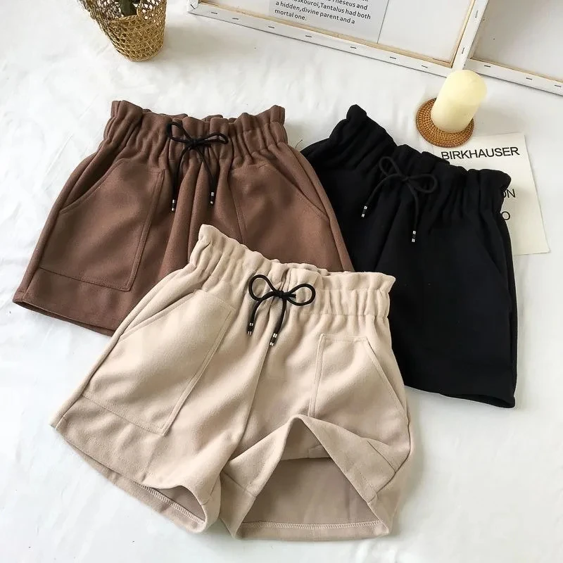 Shorts Women Fashion Leisure Fall Drawstring High Waist Elastic Wide Leg Trouser All-match BF 3XL Pantalones Cortos Student Chic