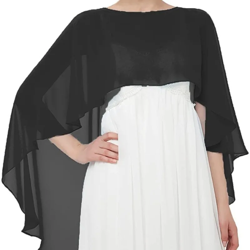 Simple Chiffon Wraps Summer Solid Color Dress Cover Up Evening Wedding Capes Shrug Bridal Shawl Wraps Party Accessories
