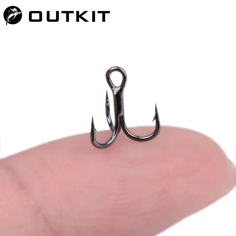 OUTKIT 10pcs 3x Strong Super Sharp Round Treble Hook Antirust High Carbon Steel 10-18# Sea Treble Hooks Fishing Tackle